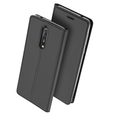 „Dux Ducis“ Skin serijos Nokia 8 juodas odinis atverčiamas dėklas / Priedai.lt