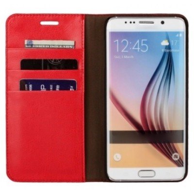 Samsung Galaxy S6 Edge+ (G928) „Faux Leather“ atverčiamas raudonas odinis dėklas - knygutė / Priedai.lt