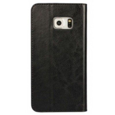 Samsung Galaxy S6 Edge (G925) „Faux Leather“ atverčiamas juodas odinis dėklas - knygutė / Priedai.lt