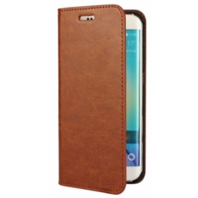 Samsung Galaxy S6 Edge (G925) „Faux Leather“ atverčiamas rudas odinis dėklas - knygutė / Priedai.lt