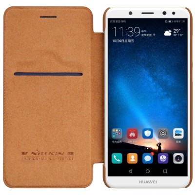 Prabangus „Nillkin“ Qin serijos rudas odinis atverčiamas Huawei Mate 10 Lite dėklas - knygutė / Priedai.lt