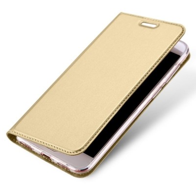 „Dux Ducis“ Skin serijos Asus Zenfone 4 Max (ZC554KL) auksinis odinis atverčiamas dėklas / Priedai.lt