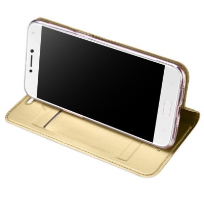„Dux Ducis“ Skin serijos Asus Zenfone 4 Max (ZC554KL) auksinis odinis atverčiamas dėklas / Priedai.lt