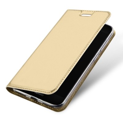 „Dux Ducis“ Skin serijos Huawei P9 Lite Mini (Y6 Pro 2017) auksinis odinis atverčiamas dėklas / Priedai.lt