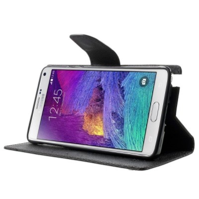 „Mercury“ Fancy Diary atverčiamas Samsung Galaxy Note 4 (N910) juodas odinis dėklas - piniginė / Priedai.lt