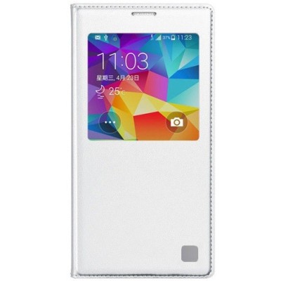 Samsung Galaxy S5 (G900, G903) baltas odinis atverčiamas „View Window“ dėklas su langeliu / Priedai.lt