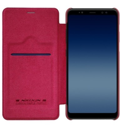 Prabangus „Nillkin“ Qin serijos raudonas odinis atverčiamas Samsung Galaxy A8+ 2018 (A730F) dėklas / Priedai.lt
