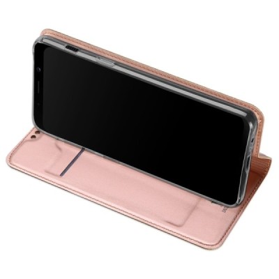 „Dux Ducis“ Skin serijos Samsung Galaxy A8 2018 (A530F) rožinis odinis atverčiamas dėklas / Priedai.lt