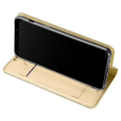 „Dux Ducis“ Skin serijos Samsung Galaxy A8 2018 (A530F) auksinis odinis atverčiamas dėklas / Priedai.lt