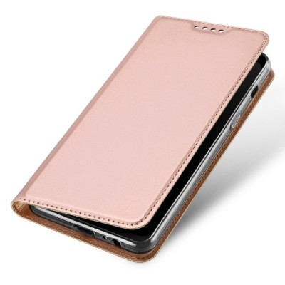 „Dux Ducis“ Skin serijos Samsung Galaxy A8+ 2018 (A730F) rožinis odinis atverčiamas dėklas / Priedai.lt
