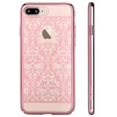 Apple iPhone 7 Plus (iPhone 8 Plus) Devia Crystal Baroque Swarovski plastikinis skaidrus permatomas rožinis dėklas su kristalais
