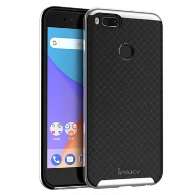Xiaomi Mi A1 ir Mi 5X „IPAKY“ kieto silikono TPU juodas (sidabro spalvos apvadais) dėklas - nugarėlė / Priedai.lt
