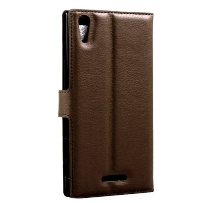 Sony Xperia T3 atverčiamas tamsiai rudas odinis retro dėklas - piniginė / Priedai.lt