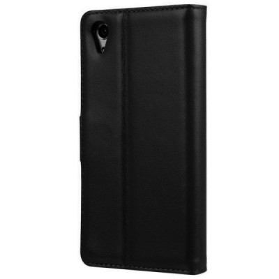 Sony Xperia Z3+ Plus atverčiamas juodas odinis dėklas, knygutė - piniginė / Priedai.lt