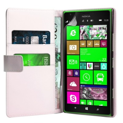 Nokia Lumia 1520 atverčiamas baltas odinis dėklas, knygutė - piniginė / Priedai.lt