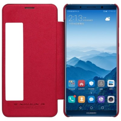 Prabangus „Nillkin“ Qin serijos raudonas odinis atverčiamas Huawei Mate 10 Pro dėklas / Priedai.lt
