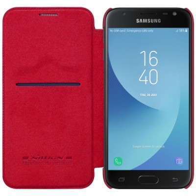 Prabangus „Nillkin“ Qin serijos raudonas odinis atverčiamas Samsung Galaxy J3 2017 (J330) dėklas / Priedai.lt