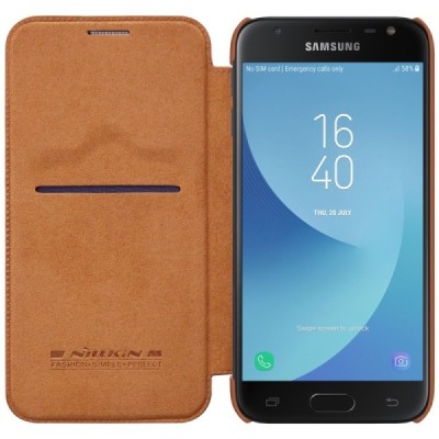 Prabangus „Nillkin“ Qin serijos rudas odinis atverčiamas Samsung Galaxy J3 2017 (J330) dėklas / Priedai.lt