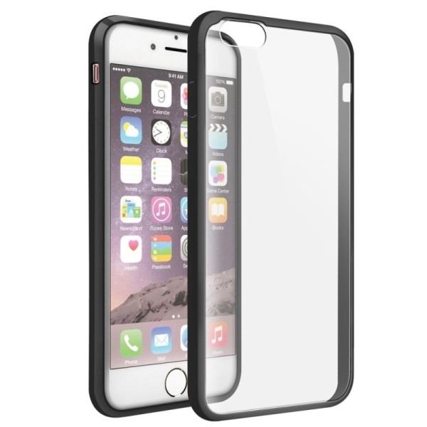 Plastikust kaaned su kõva silikoon rėmu - läbipaistev / must (iPhone 6 / 6S)