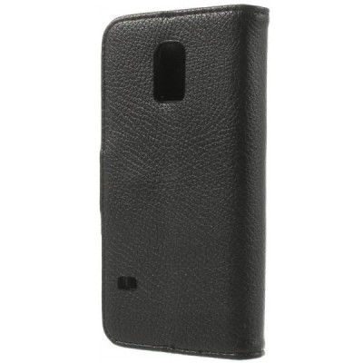 Samsung Galaxy S5 mini (G800) „Litchi“ atverčiamas juodas odinis dėklas - piniginė / Priedai.lt