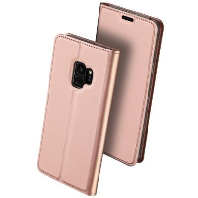 „Dux Ducis“ Skin serijos Samsung Galaxy S9 (G960) rožinis odinis atverčiamas dėklas / Priedai.lt
