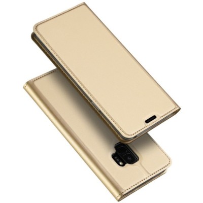 „Dux Ducis“ Skin serijos Samsung Galaxy S9 (G960) auksinis odinis atverčiamas dėklas / Priedai.lt