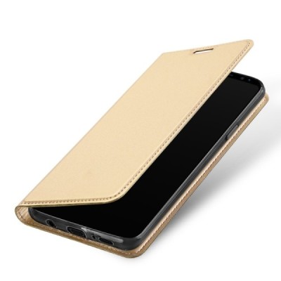 „Dux Ducis“ Skin serijos Samsung Galaxy S9 (G960) auksinis odinis atverčiamas dėklas / Priedai.lt