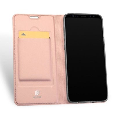 „Dux Ducis“ Skin serijos Samsung Galaxy S9+ (G965) rožinis odinis atverčiamas dėklas / Priedai.lt