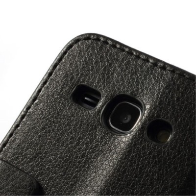 Samsung Galaxy Ace 3 (S7270) atverčiamas juodas odinis dėklas - piniginė / Priedai.lt