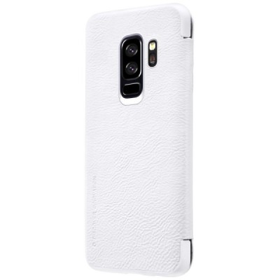 Prabangus „Nillkin“ Qin serijos baltas odinis atverčiamas Samsung Galaxy S9+ (G965) dėklas / Priedai.lt