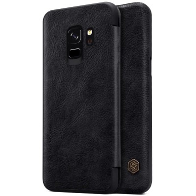 Prabangus „Nillkin“ Qin serijos juodas odinis atverčiamas Samsung Galaxy S9 (G960) dėklas / Priedai.lt