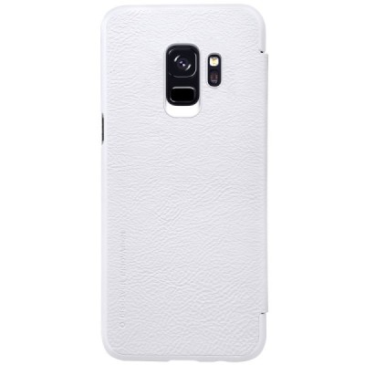 Prabangus „Nillkin“ Qin serijos baltas odinis atverčiamas Samsung Galaxy S9 (G960) dėklas / Priedai.lt