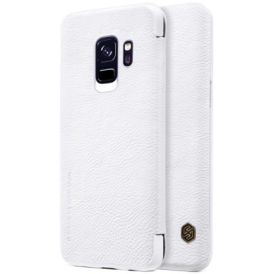 Prabangus „Nillkin“ Qin serijos baltas odinis atverčiamas Samsung Galaxy S9 (G960) dėklas / Priedai.lt