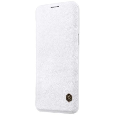 Prabangus „Nillkin“ Qin serijos baltas odinis atverčiamas Samsung Galaxy S9 (G960) dėklas / Priedai.lt