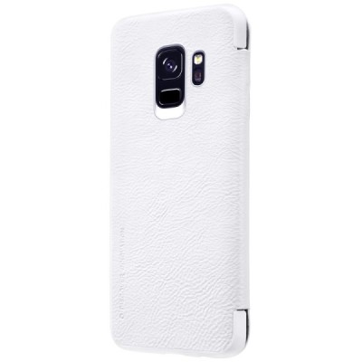 Prabangus „Nillkin“ Qin serijos baltas odinis atverčiamas Samsung Galaxy S9 (G960) dėklas / Priedai.lt