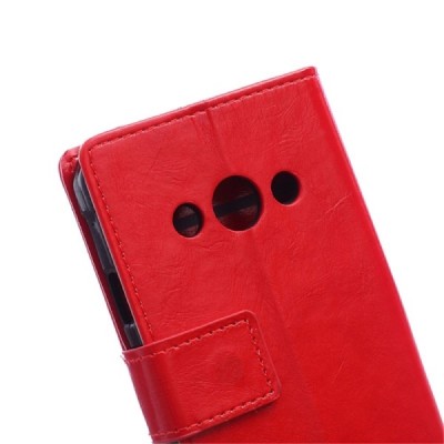 Samsung Galaxy Xcover 3 (G388) atverčiamas raudonas odinis dėklas - piniginė / Priedai.lt