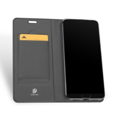 „Dux Ducis“ Skin serijos Huawei P20 juodas odinis atverčiamas dėklas / Priedai.lt