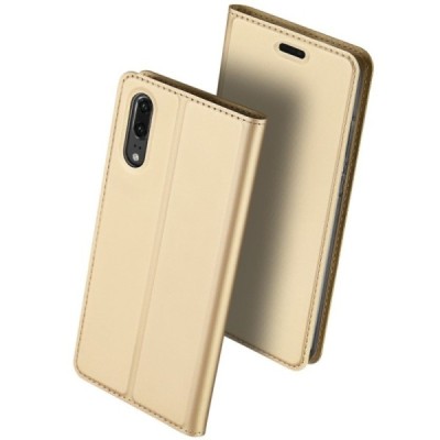„Dux Ducis“ Skin serijos Huawei P20 auksinis odinis atverčiamas dėklas / Priedai.lt
