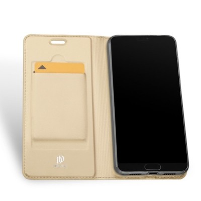„Dux Ducis“ Skin serijos Huawei P20 auksinis odinis atverčiamas dėklas / Priedai.lt