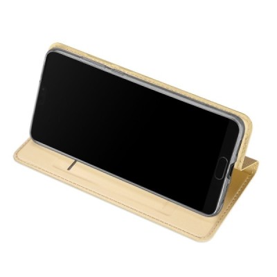 „Dux Ducis“ Skin serijos Huawei P20 auksinis odinis atverčiamas dėklas / Priedai.lt