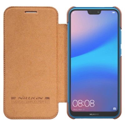 Prabangus „Nillkin“ Qin serijos rudas odinis atverčiamas Huawei P20 Lite (Nova 3e) dėklas - knygutė / Priedai.lt