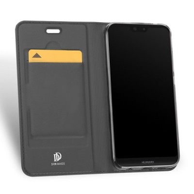 „Dux Ducis“ Skin serijos Huawei P20 Lite (Nova 3e) juodas odinis atverčiamas dėklas / Priedai.lt