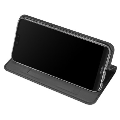 „Dux Ducis“ Skin serijos Huawei P20 Lite (Nova 3e) juodas odinis atverčiamas dėklas / Priedai.lt