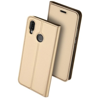 „Dux Ducis“ Skin serijos Huawei P20 Lite (Nova 3e) auksinis odinis atverčiamas dėklas / Priedai.lt
