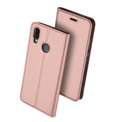 „Dux Ducis“ Skin serijos Huawei P20 Lite (Nova 3e) rožinis odinis atverčiamas dėklas / Priedai.lt