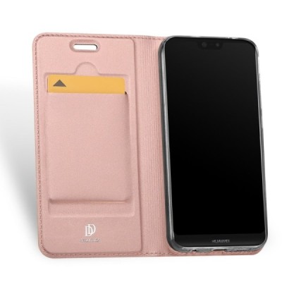 „Dux Ducis“ Skin serijos Huawei P20 Lite (Nova 3e) rožinis odinis atverčiamas dėklas / Priedai.lt