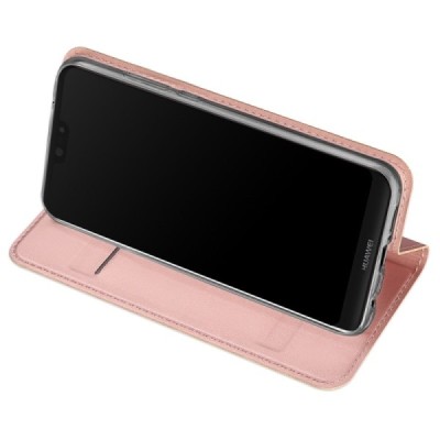 „Dux Ducis“ Skin serijos Huawei P20 Lite (Nova 3e) rožinis odinis atverčiamas dėklas / Priedai.lt