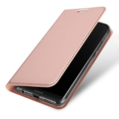 „Dux Ducis“ Skin serijos Huawei P20 Lite (Nova 3e) rožinis odinis atverčiamas dėklas / Priedai.lt