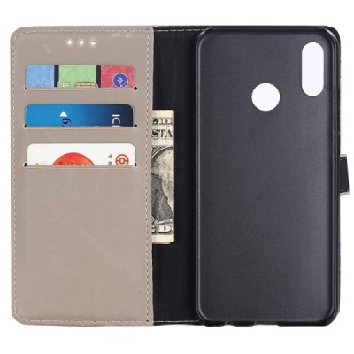 Huawei P20 Lite (Nova 3e) atverčiamas smėlio spalvos odinis retro dėklas - piniginė / Priedai.lt