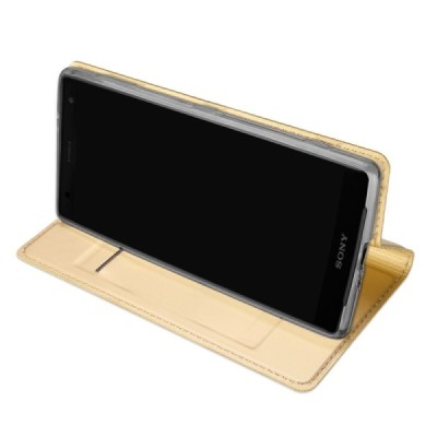 „Dux Ducis“ Skin serijos Sony Xperia XZ2 auksinis odinis atverčiamas dėklas / Priedai.lt